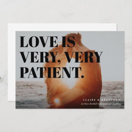 Bold and Cheeky Typographic Wedding Postponement Aankondiging (Voorkant / Achterkant)