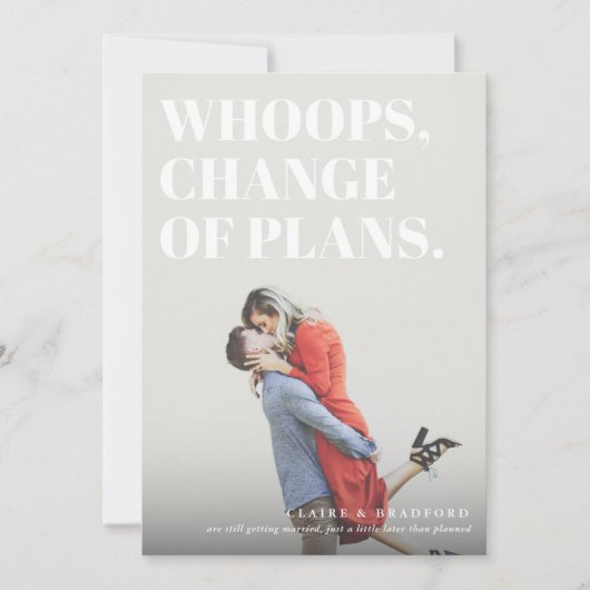 Bold and Cheeky Typographic Wedding Postponement Save The Date (Voorkant)