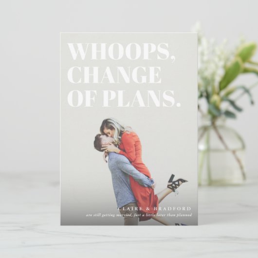 Bold and Cheeky Typographic Wedding Postponement Save The Date (Staand voorkant)