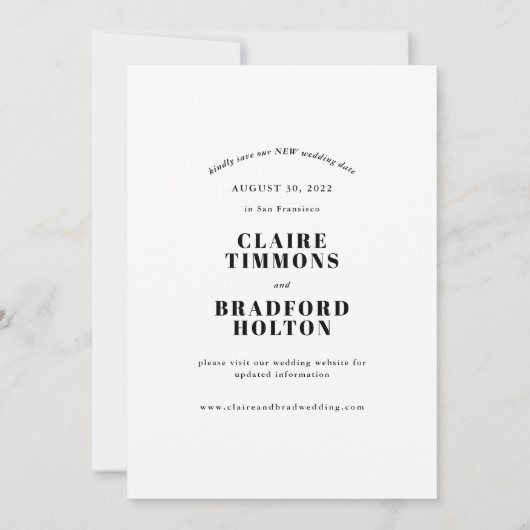 Bold and Cheeky Typographic Wedding Postponement Save The Date (Achterkant)