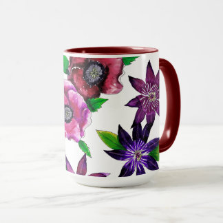 Bold Anemone & Clematis Watercolor Art Mug Mok