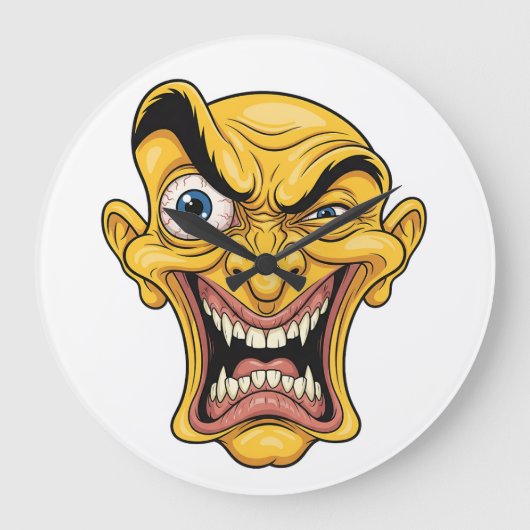 Bold Angry Cartoon Face Wall Clock – Unieke strip Grote Klok (Voorkant)