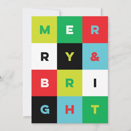 Bold Aqua Red Green Merry and Bright Christmas Feestdagenkaart (Voorkant)