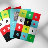 Bold Aqua Red Green Merry and Bright Christmas Feestdagenkaart