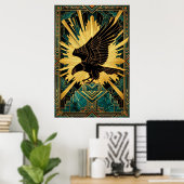 Bold Art Deco Eagle Flight Gold & Black Poster (Thuiskantoor)