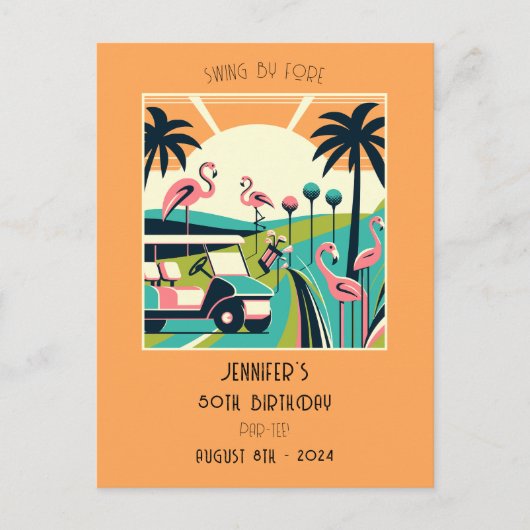 Bold Art Deco Golf 50ste verjaardag Party uitnodig Uitnodiging Briefkaart (Voorkant)