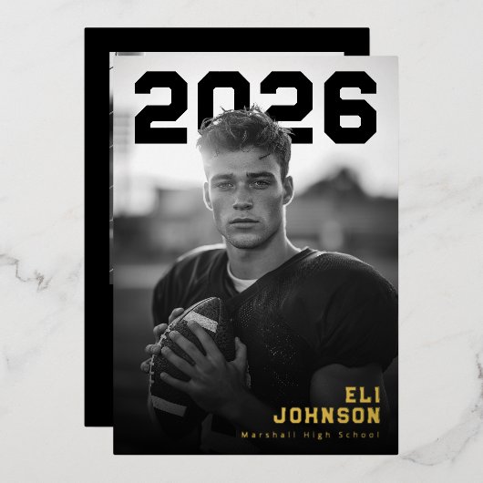 Bold Athletic Graduation PhotoPop Folie Uitnodiging (Voorkant / Achterkant)