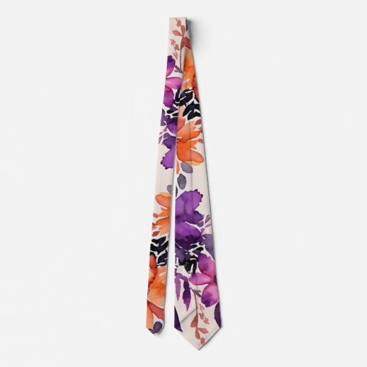 Bold Autumn Flowers Waterverf Lily Floral Stropdas (Achterkant)