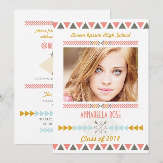 Bold Aztec Tribal Photo Graduparty Kaart (Voorkant / Achterkant)