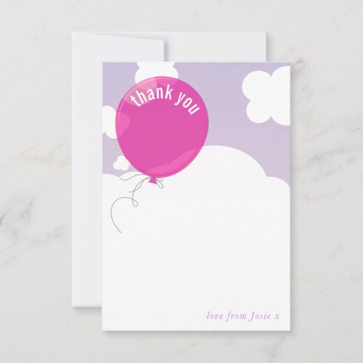 BOLD BALLON dank u notitie paarse lucht roze Kaart (Voorkant)