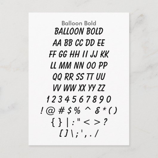 Bold ballon - voorbeeldvel voor Zazzle Font Briefkaart (Voorkant)