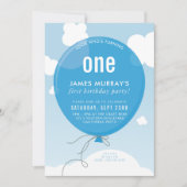 BOLD BALLOON verjaardagsfeestje nodigen blauwe luc Kaart (Voorkant)