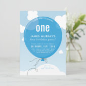 BOLD BALLOON verjaardagsfeestje nodigen blauwe luc Kaart (Staand voorkant)