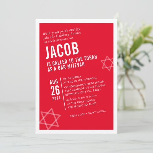 BOLD BAR MITZVAH eenvoudige, moderne hoek rood wit Kaart (Staand voorkant)