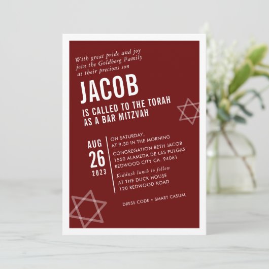 BOLD BAR MITZVAH eenvoudige, moderne hoeksteen wit Kaart (Staand voorkant)