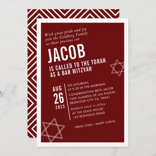 BOLD BAR MITZVAH eenvoudige, moderne hoeksteen wit Kaart (Voorkant / Achterkant)