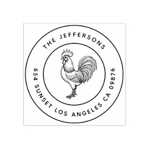 Bold Barnyard Chic Rooster Familie Adres Rubberstempel
