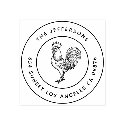 Bold Barnyard Chic Rooster Familie Adres Rubberstempel (Afrduk)