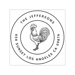 Bold Barnyard Chic Rooster Familie Adres Zelfinktende Stempel