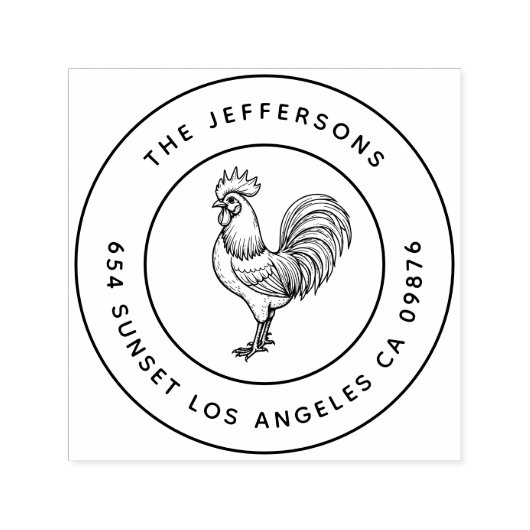 Bold Barnyard Chic Rooster Familie Adres Zelfinktende Stempel (Design)