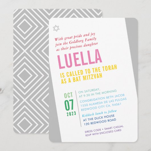 BOLD BAT MITZVAH heldere moderne hoek kleurrijk Kaart (Voorkant / Achterkant)