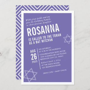 BOLD BAT MITZVAH schattige moderne hoek lila wit Kaart