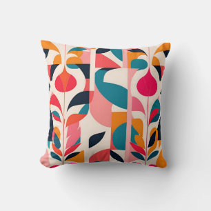 Bold Bauhaus Bloemen: Levendig geometrisch ontwerp Kussen