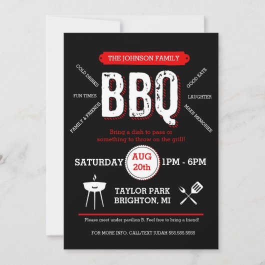 Bold BBQ Picnic Invitation, Barbecue Invite Kaart (Voorkant)