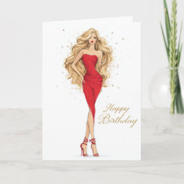 Bold & Beautiful Red Dress Birthday Card Kaart