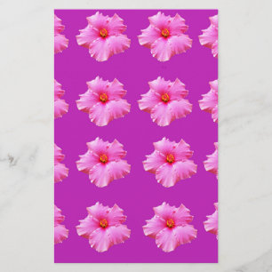 Bold Beauty: Roze Hibiscus op een Magenta Canvas Briefpapier