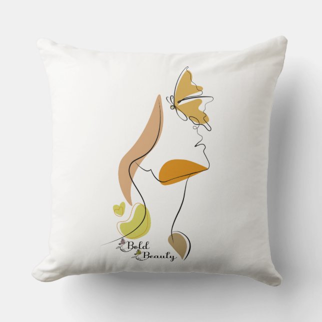 Bold Beauty Vrouwen Empowerment Gezichtslijn Kunst Kussen (Voorkant)