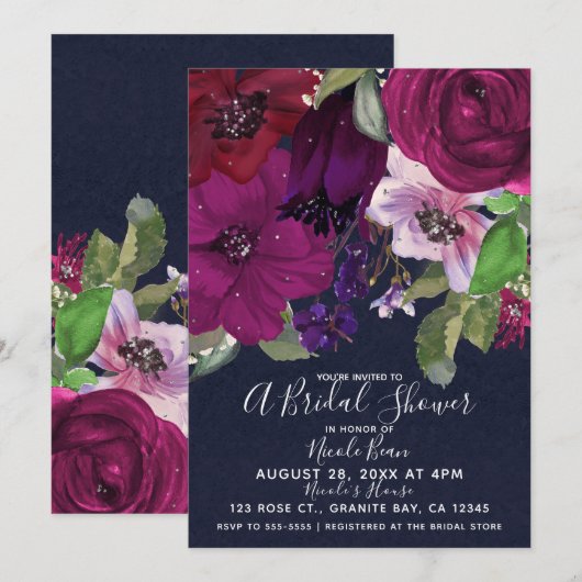 Bold Berry Fuchsia Bloemenboeket Vrijgezellenfeest Kaart (Voorkant / Achterkant)