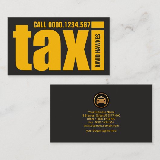 Bold Big TAXI Letters Striking Yellow Taxi Service Visitekaartje (Voorkant / Achterkant)