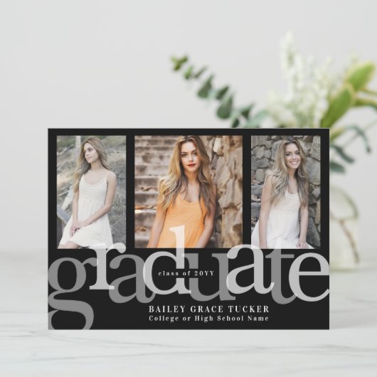 Bold Black Afstuderen Afstuderen Trio Collage Aankondiging (Staand voorkant)