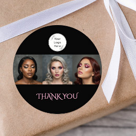 Bold Black and Blush Pink 3 Photo Thank You Ronde Sticker
