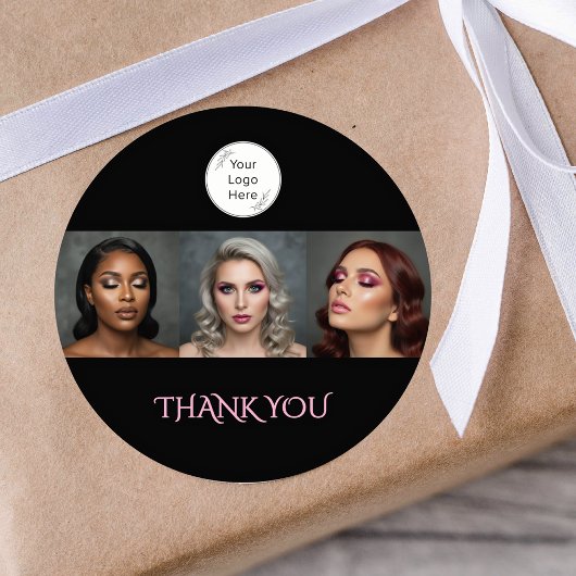 Bold Black and Blush Pink 3 Photo Thank You Ronde Sticker