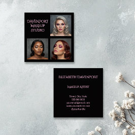 Bold Black and Blush Pink 3 Photo Vierkante Visitekaartje