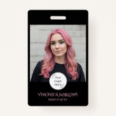Bold Black and Blush Pink Photo Badge (Voorkant)