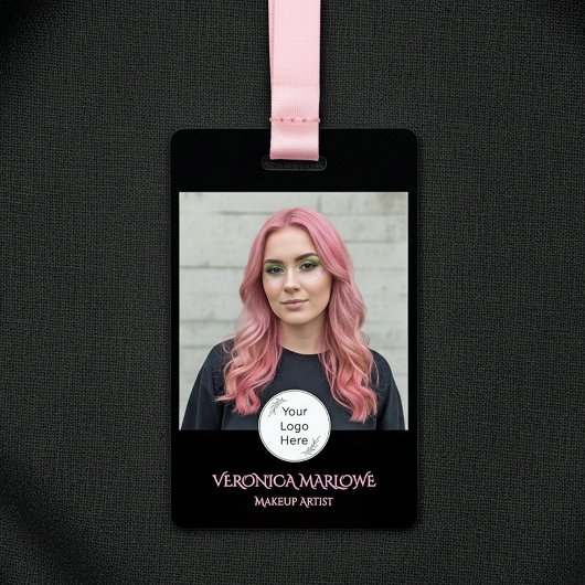 Bold Black and Blush Pink Photo Badge