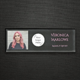 Bold Black and Blush Pink Photo Naambadge