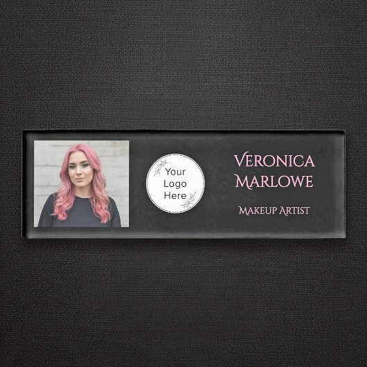 Bold Black and Blush Pink Photo Naambadge