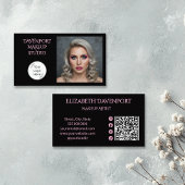 Bold Black and Blush Pink Social Icon QR Code Visitekaartje