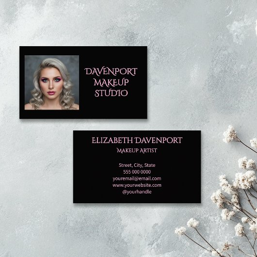 Bold Black and Blush Pink Visitekaartje