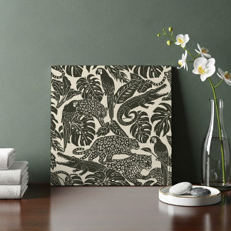 Bold Black and Cream Tropical Jungle Animals  Tegeltje