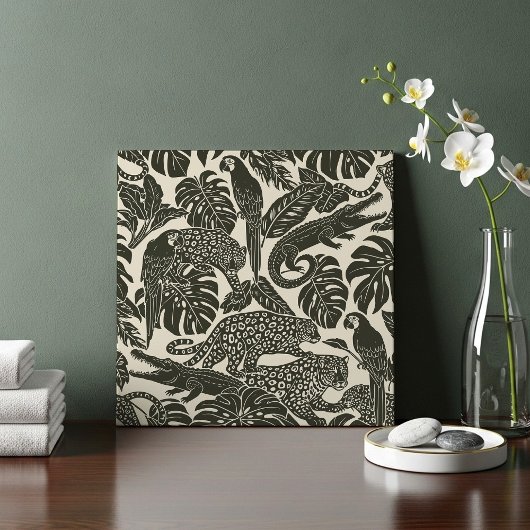 Bold Black and Cream Tropical Jungle Animals  Tegeltje