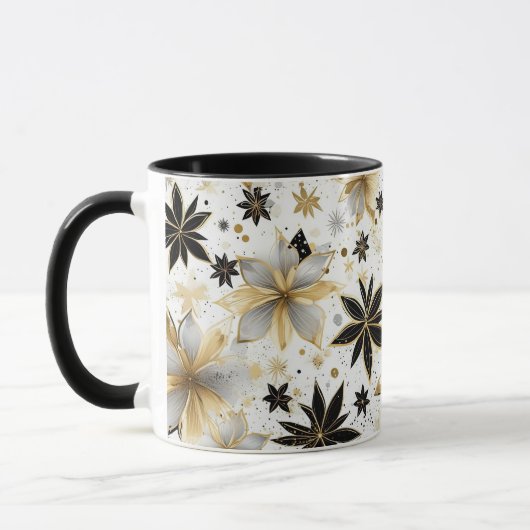 Bold Black and Gold Abstract Floral Mok (Links)