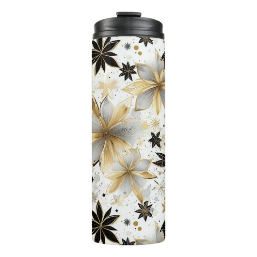 Bold Black and Gold Abstract Floral Thermosbeker (Voorkant)