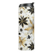 Bold Black and Gold Abstract Floral Thermosbeker (Gedraaid links)