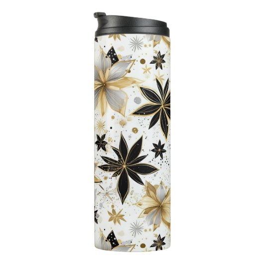 Bold Black and Gold Abstract Floral Thermosbeker (Geroteerd rechts)