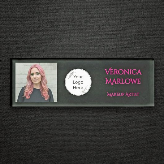 Bold Black and Hot Pink Photo Naambadge